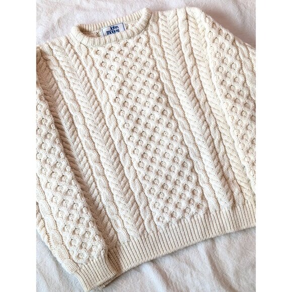 John Molloy VTG Fisherman Cable Knit Ireland Virgin Wool Sweater Adult LG Ivory - Picture 1 of 7